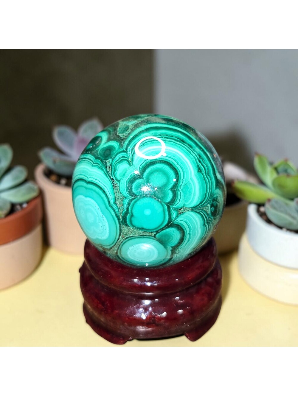 A292. High-Quality Malachite Natural Crystal 40mm Sphere Orb